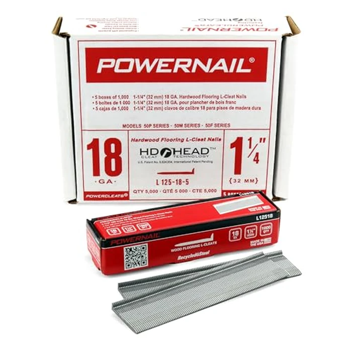 Powernail L125185 18-Gauge 1-1/4-Inch Length Powercleats L-Cleat Flooring Nails (Case of 5-1000ct boxes) by Powernail - Used - Very Good condition - US$40.62