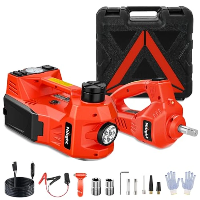 Nilight Electric Car Jack Kit 5 Ton 12V Hydraulic Car Jack with Impact Wrench, 3 in 1 Portable Electric Floor Jack with Tire Inflator Pump LED Light for Sedan SUV Truck Change Tire Garage Repair by Nilight - Used - Like New condition - US$82.61