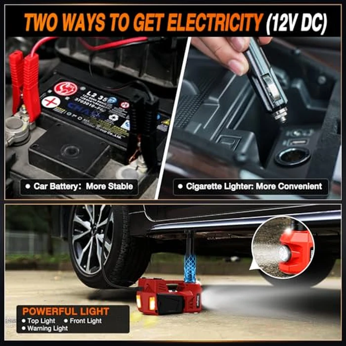 Nilight Electric Car Jack Kit 5 Ton 12V Hydraulic Car Jack with Impact Wrench, 3 in 1 Portable Electric Floor Jack with Tire Inflator Pump LED Light for Sedan SUV Truck Change Tire Garage Repair by Nilight - Image 6