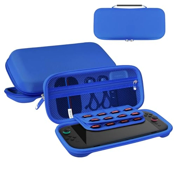 RAVEtone Travel Carrying Case Compatible with Nintendo Switch 2 Model 2025, Large Capacity Premium EVA Portable Hard Shell Pouch Waterproof Game Bag with 32 Game Cartridge Accessories (Blue) by RAVEtone - Image 1