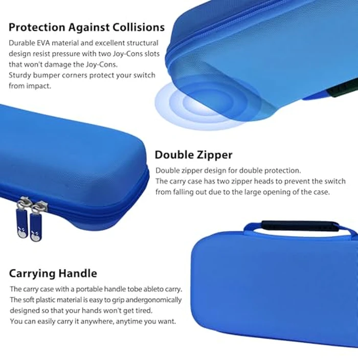 RAVEtone Travel Carrying Case Compatible with Nintendo Switch 2 Model 2025, Large Capacity Premium EVA Portable Hard Shell Pouch Waterproof Game Bag with 32 Game Cartridge Accessories (Blue) by RAVEtone - Image 6