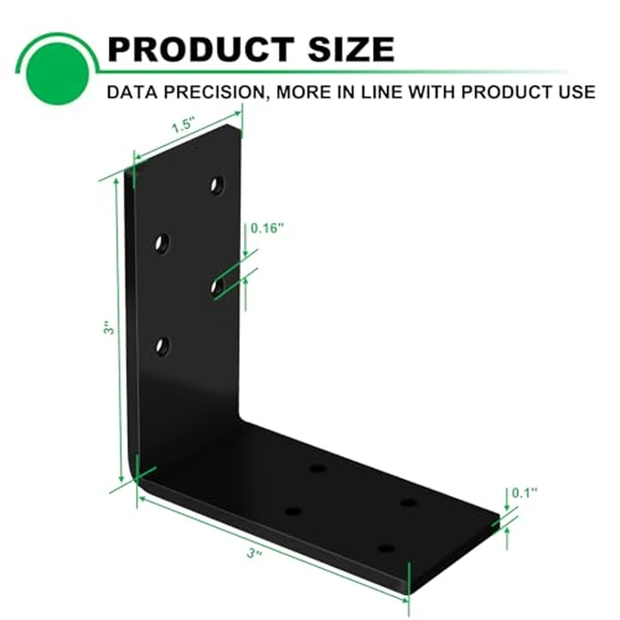 Andorm 12 Pack L Brackets 3x3 for Wood Framing, Heavy Duty Corner Angle, Corner Brace 90 Degree Iron Bracket for Wood Beam with Holes Outdoor Black by Andorm - Image 2