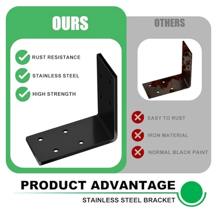 Andorm 12 Pack L Brackets 3x3 for Wood Framing, Heavy Duty Corner Angle, Corner Brace 90 Degree Iron Bracket for Wood Beam with Holes Outdoor Black by Andorm - Image 3