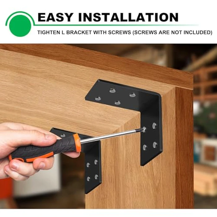 Andorm 12 Pack L Brackets 3x3 for Wood Framing, Heavy Duty Corner Angle, Corner Brace 90 Degree Iron Bracket for Wood Beam with Holes Outdoor Black by Andorm - Image 4