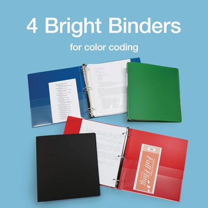 Oxford Flexible Binders, Binders for School and Office, Strong Flexible Poly, 4 Clear Pockets, Holds up to 350 Sheets, 1.5 inch Binder, 4 Assorted Colors: Black, Green, Blue and Red, 4-Pack (1009729) by Oxford - Image 5