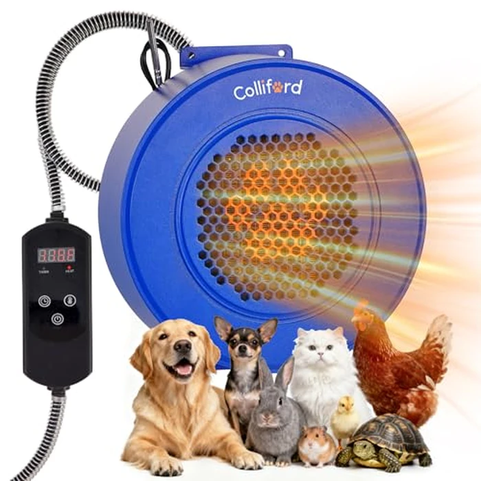 500W Metal Dog House Heater, 24H Timer & Smart 40-115 degreesF Thermostat Pet House Heater, 9.8FT Chew-Proof Cord, Wall Mount Kennel Heaters for Chicken Coop & Outdoor Animals by Colliford - Used - Very Good condition - CA$95.03