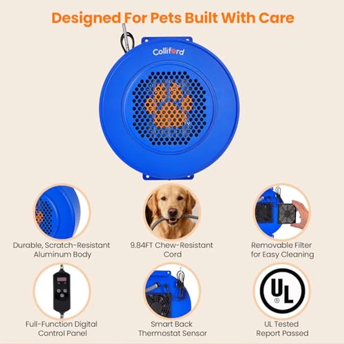 500W Metal Dog House Heater, 24H Timer & Smart 40-115 degreesF Thermostat Pet House Heater, 9.8FT Chew-Proof Cord, Wall Mount Kennel Heaters for Chicken Coop & Outdoor Animals by Colliford - Image 3