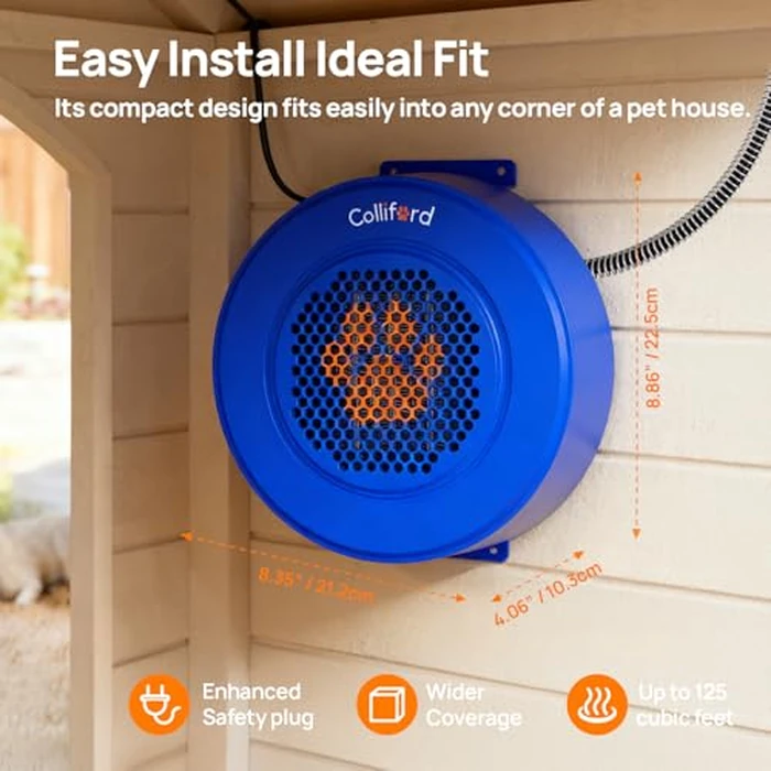 500W Metal Dog House Heater, 24H Timer & Smart 40-115 degreesF Thermostat Pet House Heater, 9.8FT Chew-Proof Cord, Wall Mount Kennel Heaters for Chicken Coop & Outdoor Animals by Colliford - Image 4