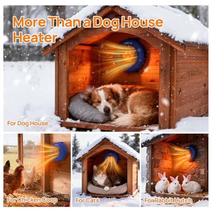 500W Metal Dog House Heater, 24H Timer & Smart 40-115 degreesF Thermostat Pet House Heater, 9.8FT Chew-Proof Cord, Wall Mount Kennel Heaters for Chicken Coop & Outdoor Animals by Colliford - Image 6