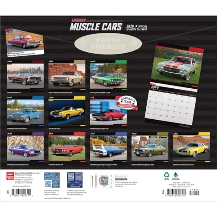 American Muscle Cars OFFICIAL | 2026 14 x 24 Inch (Hanging) Monthly Deluxe Wall Calendar | Foil Stamped Cover | Plastic-Free | BrownTrout | Racing Ford Chevrolet Chrysler Oldsmobile Pontiac by BrownTrout - Image 2