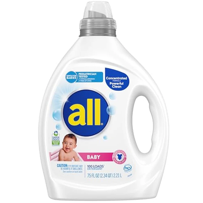 all Baby, Gentle for Baby, Liquid Laundry Detergent, Hypoallergenic for Sensitive Skin, Concentrated, 75oz, 100 Loads by all - Used - Like New condition - US$14.71