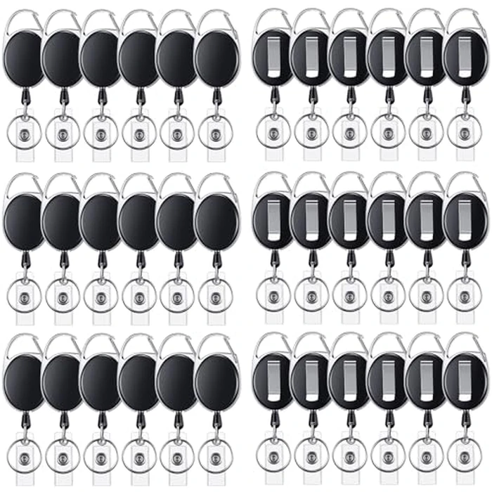 E&EY 50 Pack Badge Retractable Reels Clips Bulk for Name ID Holder, Badge Reel with Belt Clip and Key Ring, Heavy Duty, Keychain for Office Worker Nurse Doctor by E&EY - Used - Like New condition - CA$28.46