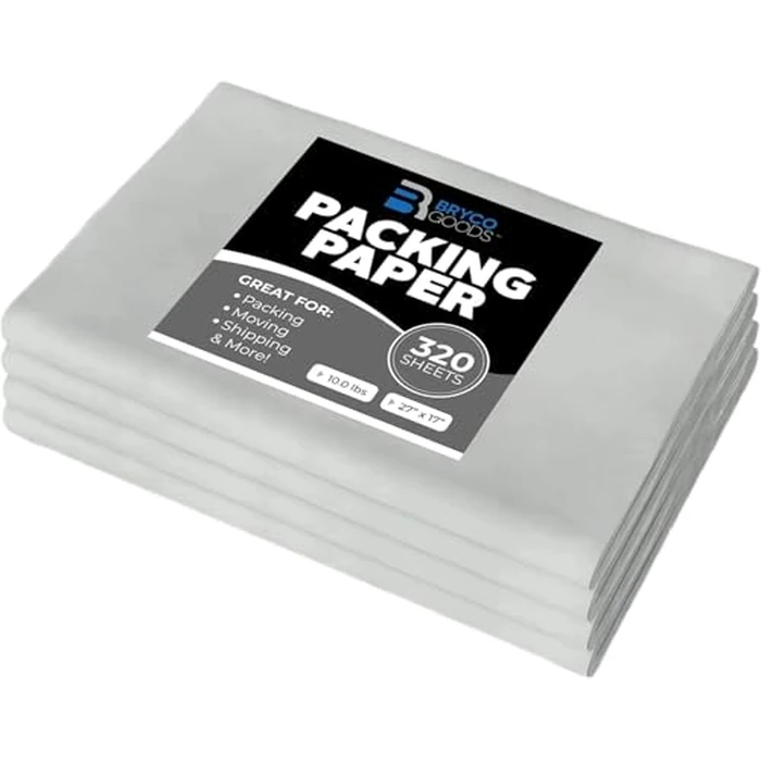Bryco Goods Newsprint Packing Paper Sheets for Moving - 10lb - 320 Sheets of Newspaper Paper - Wrapping and Protecting Fragile Items, Box Filler, Shipping Supplies - 27" x 17" - Made in the USA by Bryco Goods - Used - Like New condition - US$21.82