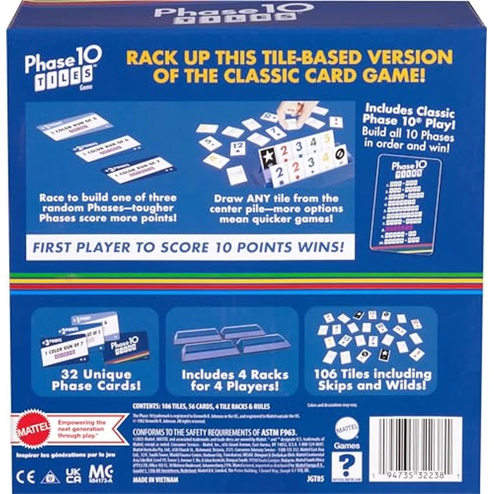 Mattel Games Phase 10 Tiles Game, Quick Family Rummy-Type Play with 32 Cards Featuring Unique Phases and Two Ways to Play, for 2-4 Players by Mattel Games - Image 6