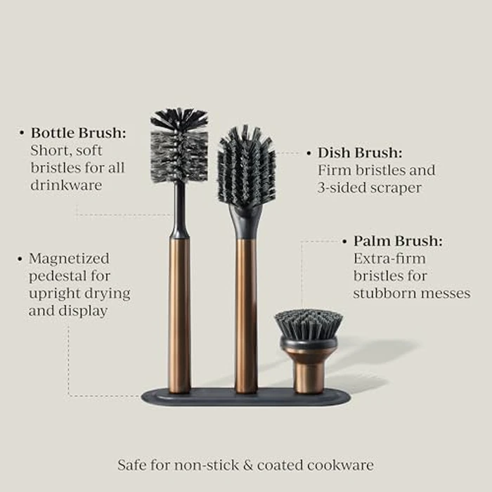 Curio Home Goods Ionic Brush Set, Magnetized to Stand Upright, Stainless Steel with Replaceable Heads, Bronze by Curio Home Goods - Image 2