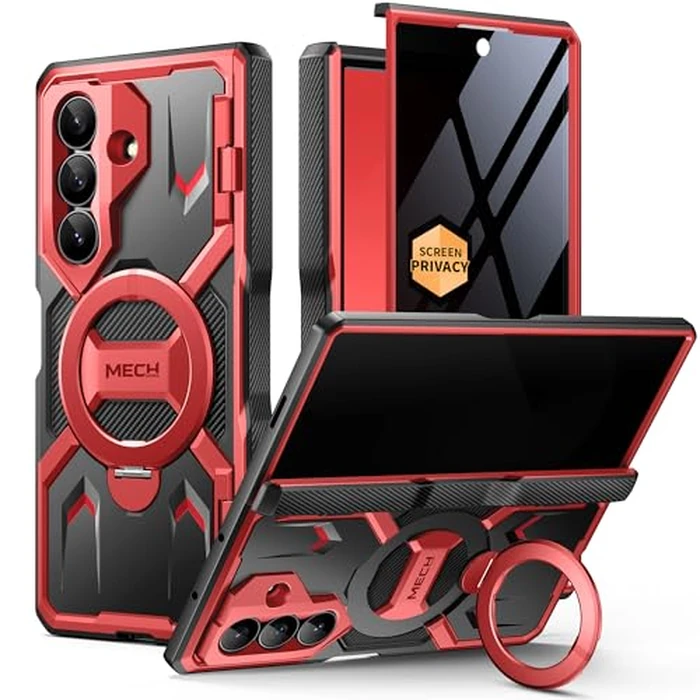 TONGATE 360 degrees Spin Magnetic Stand for Z Fold 7 Case with Privacy Screen Protector, [Compatible with Magsafe] [Anti Spy] [360 degrees Ring Holder] Full-Body Shockproof Case for Samsung Galaxy Z Fold 7, Red by TONGATE - Used - Acceptable condition