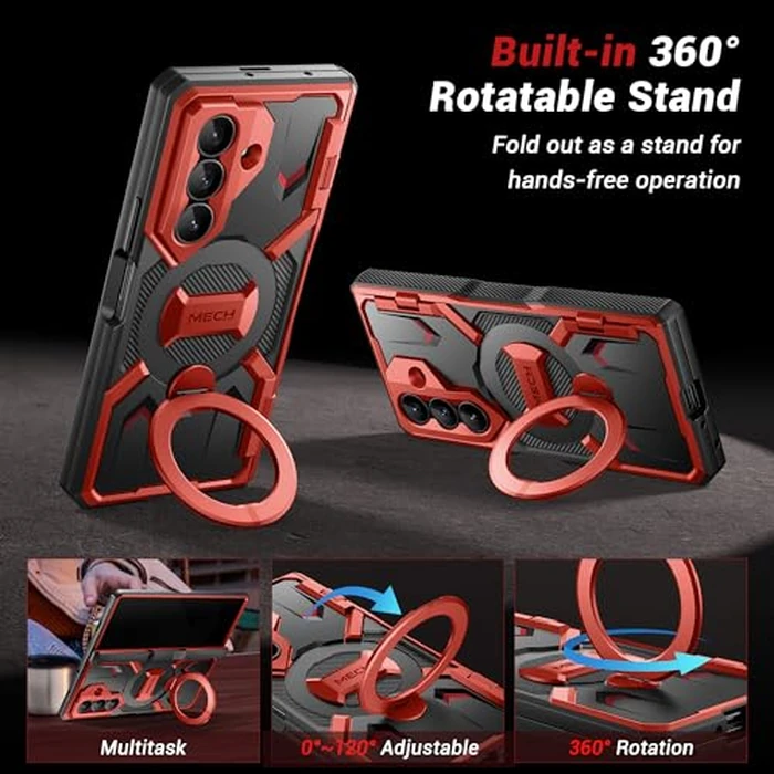 TONGATE 360 degrees Spin Magnetic Stand for Z Fold 7 Case with Privacy Screen Protector, [Compatible with Magsafe] [Anti Spy] [360 degrees Ring Holder] Full-Body Shockproof Case for Samsung Galaxy Z Fold 7, Red by TONGATE - Image 2