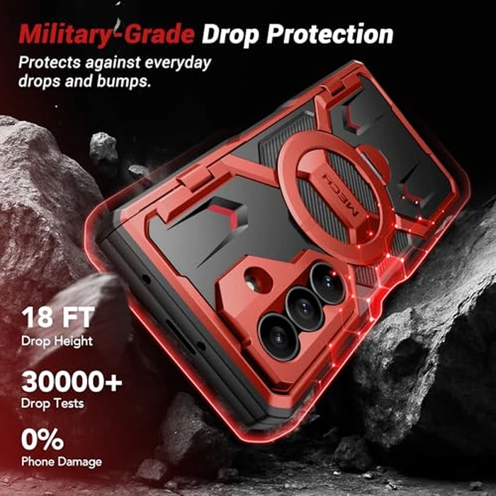 TONGATE 360 degrees Spin Magnetic Stand for Z Fold 7 Case with Privacy Screen Protector, [Compatible with Magsafe] [Anti Spy] [360 degrees Ring Holder] Full-Body Shockproof Case for Samsung Galaxy Z Fold 7, Red by TONGATE - Image 5