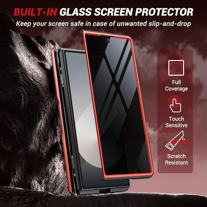 TONGATE 360 degrees Spin Magnetic Stand for Z Fold 7 Case with Privacy Screen Protector, [Compatible with Magsafe] [Anti Spy] [360 degrees Ring Holder] Full-Body Shockproof Case for Samsung Galaxy Z Fold 7, Red by TONGATE - Image 8