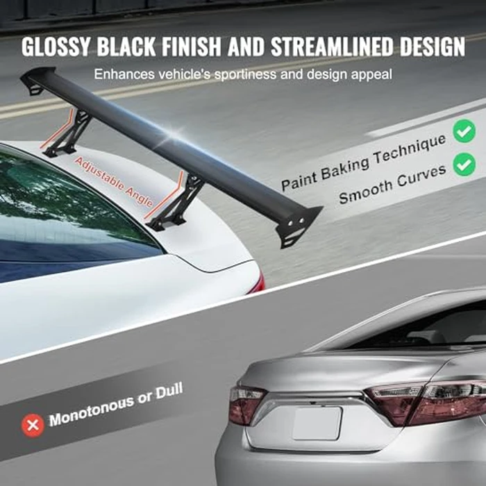 VEVOR GT Wing Car Spoiler, 43.3 inch Universal Spoiler with Single Deck, Adjustable Lightweight Aluminum, Car Rear Spoiler Wing, Racing Spoiler BGW/JDM Drift Black by VEVOR - Image 4