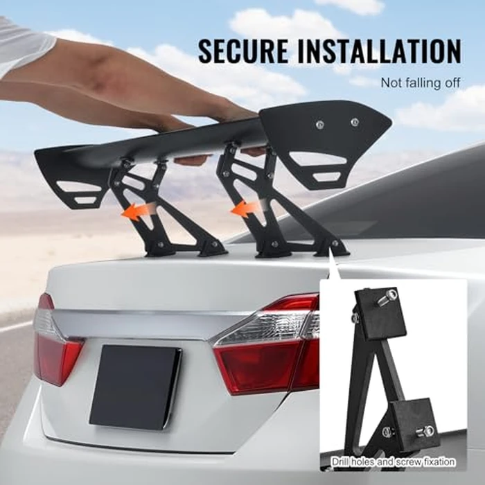 VEVOR GT Wing Car Spoiler, 43.3 inch Universal Spoiler with Single Deck, Adjustable Lightweight Aluminum, Car Rear Spoiler Wing, Racing Spoiler BGW/JDM Drift Black by VEVOR - Image 6