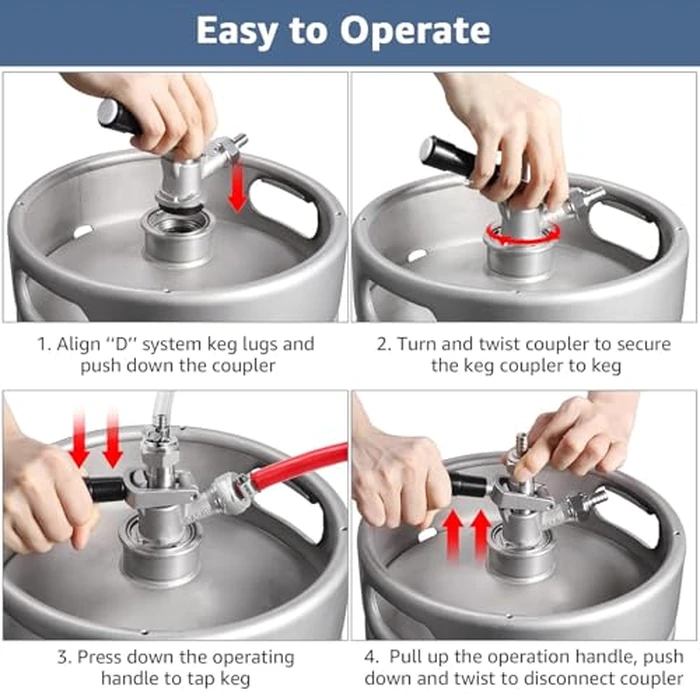 MRbrew All 304 Stainless Steel Keg Coupler, Commercial Sankey Kegerator D System Keg Tap Dispenser for I.D 5/16'' Draft Beer Line Gas Brewing Tubing with Check Valve Sealing Washer Hose Clamp by MRbrew - Image 4