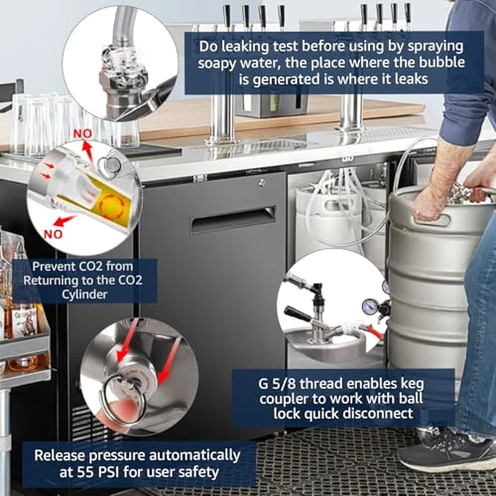 MRbrew All 304 Stainless Steel Keg Coupler, Commercial Sankey Kegerator D System Keg Tap Dispenser for I.D 5/16'' Draft Beer Line Gas Brewing Tubing with Check Valve Sealing Washer Hose Clamp by MRbrew - Image 7