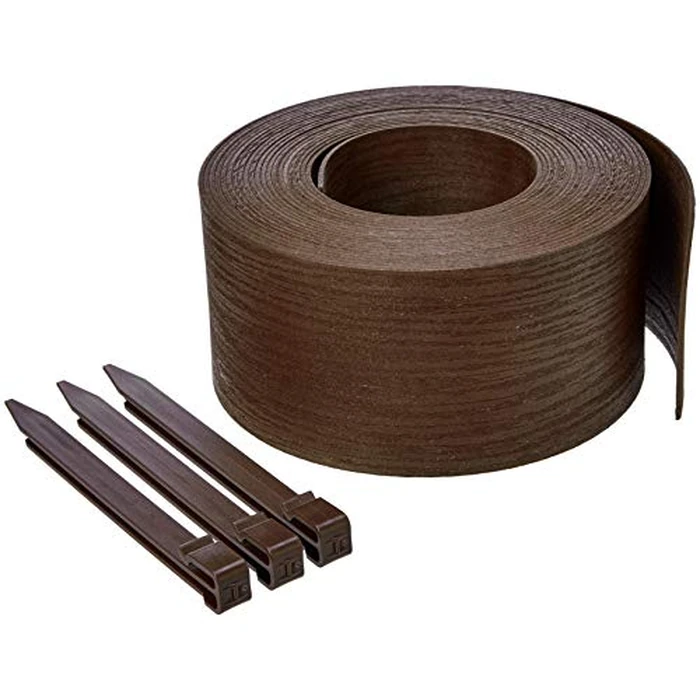 Amazon Basics Flexible Landscape Edging Coil for Garden Border, Flower Beds, Lawn and Pathways, 5 inch x 40ft, Brown, 10 Stakes by Amazon Basics - Used - Very Good condition - US$21.11