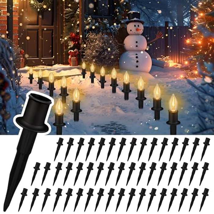 Upgraded 50 Pack 6 Inch Christmas Light Stakes - for C7 C9 Pathway String Lights Outdoor, Easy Install Durable Plastic Lights Stakes, Use on Yard Garden Lawn Patio Path Walkway Decorations (50, Black) by TIORIY - Image 1