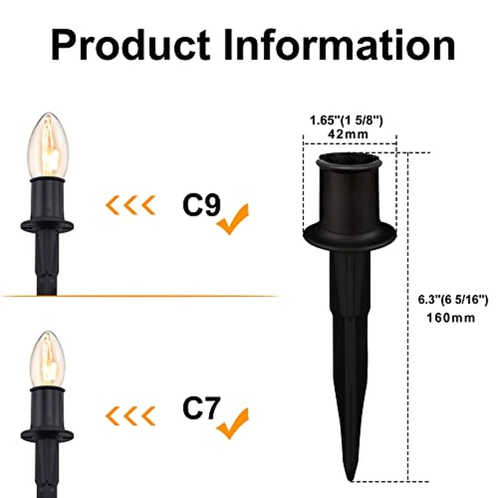 Upgraded 50 Pack 6 Inch Christmas Light Stakes - for C7 C9 Pathway String Lights Outdoor, Easy Install Durable Plastic Lights Stakes, Use on Yard Garden Lawn Patio Path Walkway Decorations (50, Black) by TIORIY - Image 2