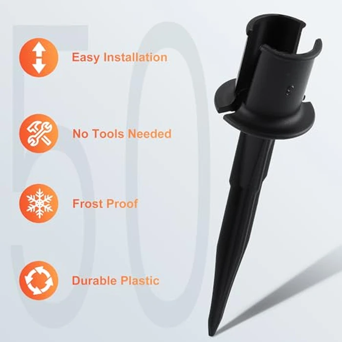 Upgraded 50 Pack 6 Inch Christmas Light Stakes - for C7 C9 Pathway String Lights Outdoor, Easy Install Durable Plastic Lights Stakes, Use on Yard Garden Lawn Patio Path Walkway Decorations (50, Black) by TIORIY - Image 5