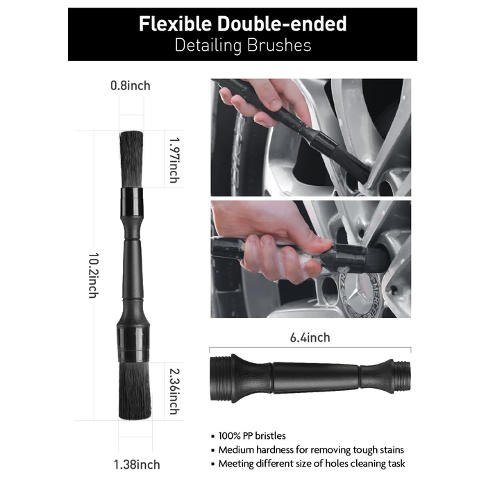 Fantasticlean 7PCS Car Wheel Cleaning Pro Kit, Tire Brush, Soft-bristled Rims Brush, Microfiber Bendable Brush, Double-Ended Detailing Brush, and Detailing Pads, Scratch-Free & Multipurpose by Fantasticlean - Image 5