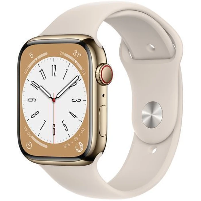 Apple Watch Series 8 (Cellular + GPS) - 32GB - 41mm - Gold Stainless Steel Case with Starlight Rubber Sport Band by Apple - Image 2
