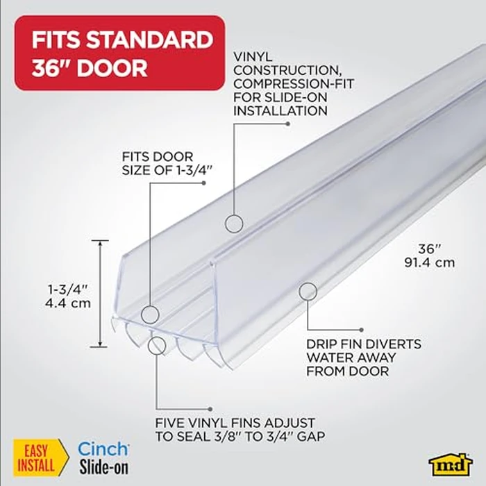 M-D Building Products Vinyl Cinch U-Shape Door Bottom Seal, Slide-On Weatherstripping Draft Stopper, Easy to Install, Fits 36” x 1-3/4” Doors, Fills 3/8”- 3/4” Gaps, 43338, Clear by M-D Building Products - Image 2