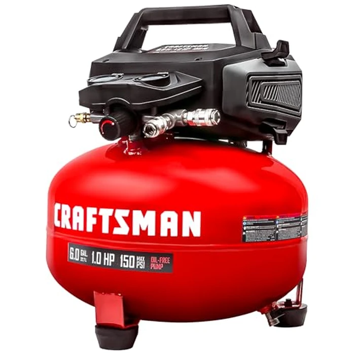 Craftsman Air Compressors 6 Gallon Portable Pancake Air Compressor,Oil Free Max 150 Psi 1.0HP 2.6 CFM@90PSI Electric Air Compressor Shop Air Compressor, CMXECXA02106410 by CRAFTSMAN - Used - Very Good condition