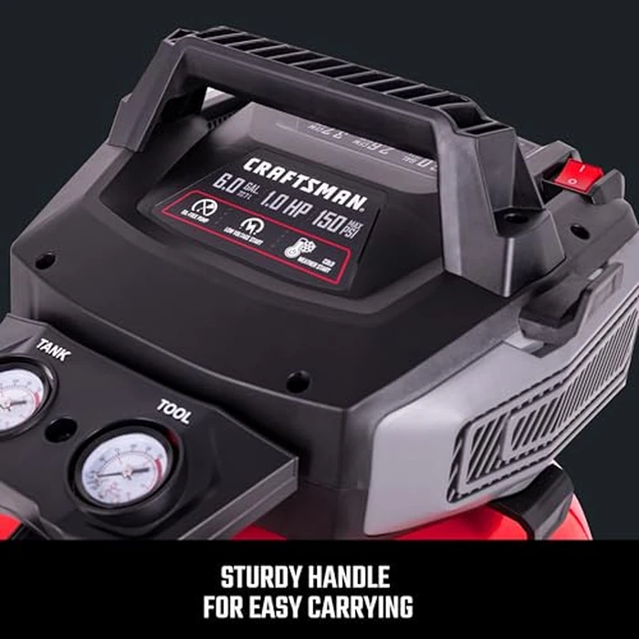 Craftsman Air Compressors 6 Gallon Portable Pancake Air Compressor,Oil Free Max 150 Psi 1.0HP 2.6 CFM@90PSI Electric Air Compressor Shop Air Compressor, CMXECXA02106410 by CRAFTSMAN - Image 5