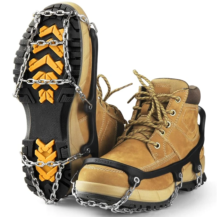 Pecube Ice Cleats for Shoes and Boots Winter Traction Cleats Men Women Anti Slip Ice Grips Boot Chains Crampons for Hiking Walking Outdoor on Snow and Ice (Silver, S) by Pecube - Used - Like New condition