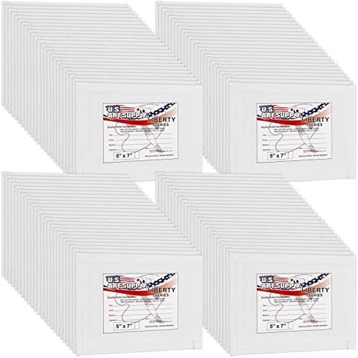 U.S. Art Supply 5 X 7 Inch Art Canvas Board Panels 96 Pack - 8 Ounce Heavyweight Cotton Acid Free Canvases for Painting Acrylics and Watercolor (1 Case of 96 Single Canvas Painting Panels) by U.S. Art Supply - Image 1