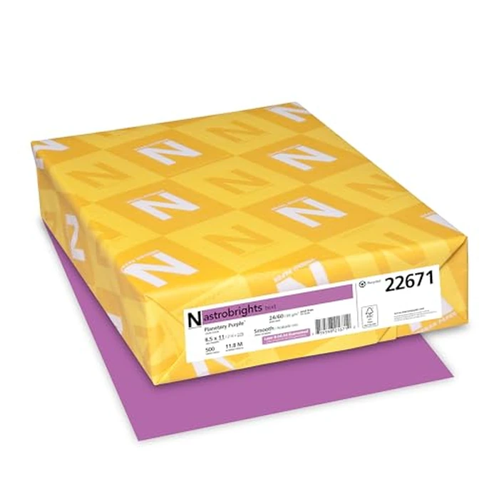Neenah 22671 Astrobrights Premium Color Paper, 24-Pound, 8.5 x 11-Inch, 500 Sheets, Planetary Purple by Astrobrights - Used - Acceptable condition - CA$18.22