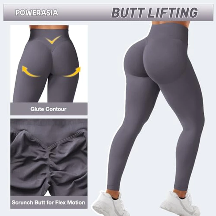 POWERASIA Seamless Impact Leggings Hidden Scrunch Butt Lifting Leggings for Women Booty Workout Tights Mid Low Waist Tummy Control Compression Fitness Gym Womens V Back Yoga Pants by POWERASIA - Image 2