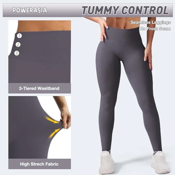 POWERASIA Seamless Impact Leggings Hidden Scrunch Butt Lifting Leggings for Women Booty Workout Tights Mid Low Waist Tummy Control Compression Fitness Gym Womens V Back Yoga Pants by POWERASIA - Image 3