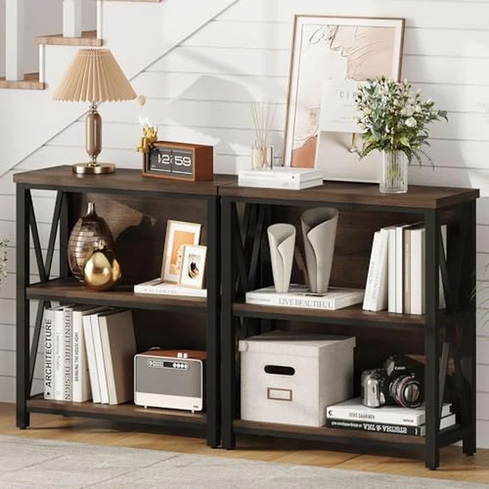 FATORRI Small Bookshelf, Rustic Book Shelf for Small Space, Low Short Bookcase, Industrial Wood and Metal Bookshelf and Bookcase for Living Room (Rustic Brown) by FATORRI - Image 5