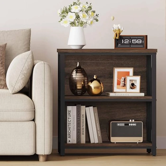 FATORRI Small Bookshelf, Rustic Book Shelf for Small Space, Low Short Bookcase, Industrial Wood and Metal Bookshelf and Bookcase for Living Room (Rustic Brown) by FATORRI - Image 7