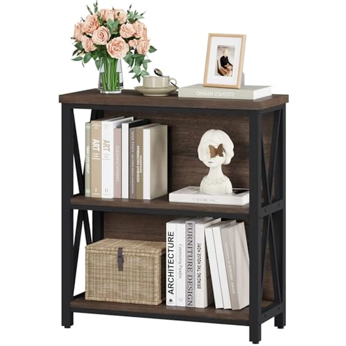 FATORRI Small Bookshelf, Rustic Book Shelf for Small Space, Low Short Bookcase, Industrial Wood and Metal Bookshelf and Bookcase for Living Room (Rustic Brown) by FATORRI - Image 8