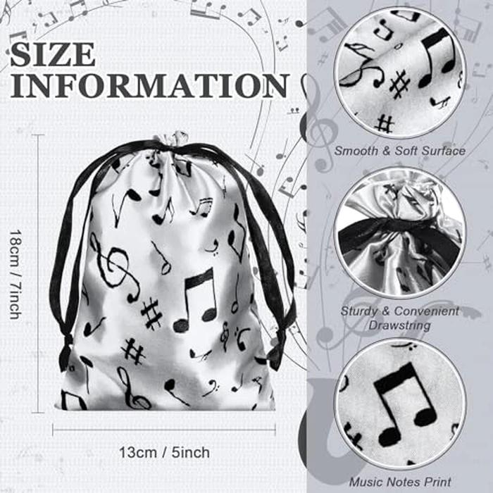 Wesnoy 24 Pcs Music Notes Gift Bags Musical Note Drawstring Treat Bag Music Decorations Party Favor for Musician Gifts Social Media Musical Party Supplies(5 x 7,Black on the Silver) by Wesnoy - Image 2