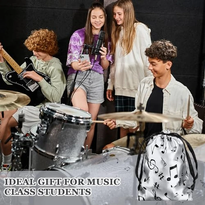 Wesnoy 24 Pcs Music Notes Gift Bags Musical Note Drawstring Treat Bag Music Decorations Party Favor for Musician Gifts Social Media Musical Party Supplies(5 x 7,Black on the Silver) by Wesnoy - Image 3