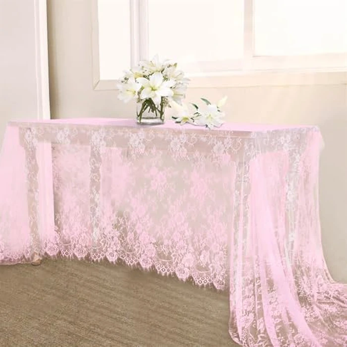 B-COOL Pink Lace Table Cloth Rectangle 60 x 120 Inch 5 Pieces Floral Tablecloth for Wedding Party Baby Shower Birthday Table Decor by B-COOL - Used - Very Good condition - CA$81.07