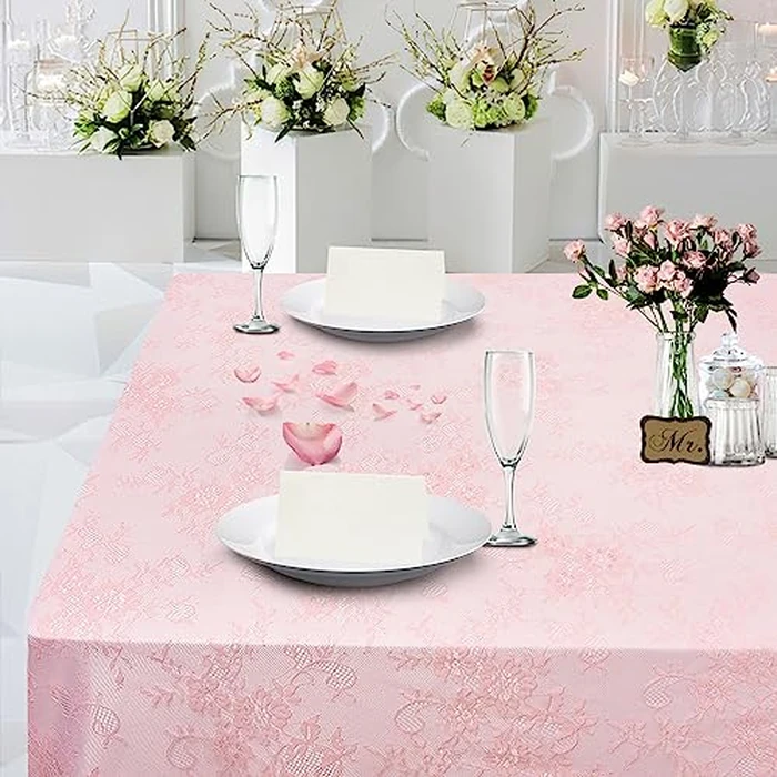 B-COOL Pink Lace Table Cloth Rectangle 60 x 120 Inch 5 Pieces Floral Tablecloth for Wedding Party Baby Shower Birthday Table Decor by B-COOL - Image 3