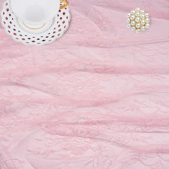 B-COOL Pink Lace Table Cloth Rectangle 60 x 120 Inch 5 Pieces Floral Tablecloth for Wedding Party Baby Shower Birthday Table Decor by B-COOL - Image 4
