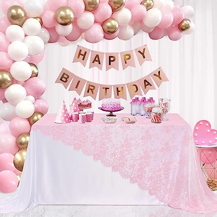 B-COOL Pink Lace Table Cloth Rectangle 60 x 120 Inch 5 Pieces Floral Tablecloth for Wedding Party Baby Shower Birthday Table Decor by B-COOL - Image 5